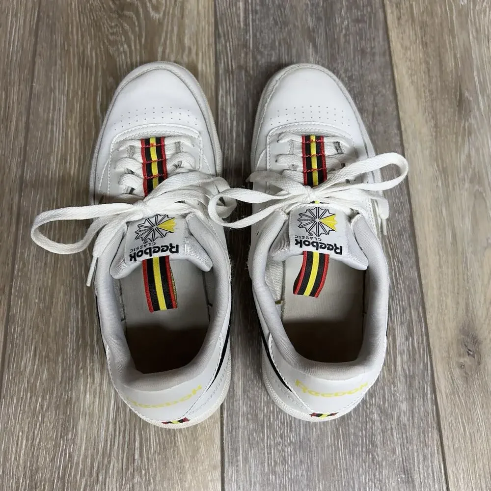 Reebok Classic Club C 85 Youth US Size 5.5 White Yellow Red Sneaker Shoes EG5284